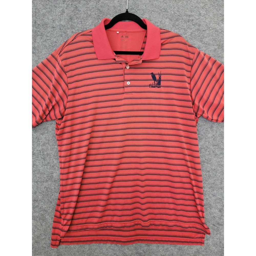 Adidas Mens Large Red Striped Golf Polo Shirt Climalite Elbel Park Performance